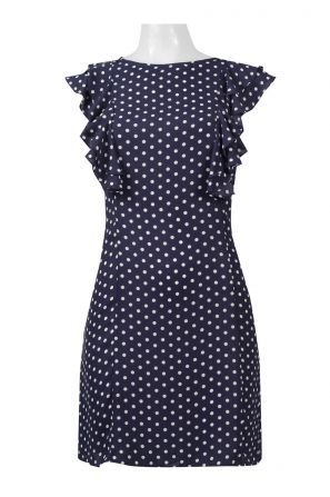 Donna Morgan Boat Neck Ruffled Sleeve Zipper Back Polka Dot Print Chiffon Dress