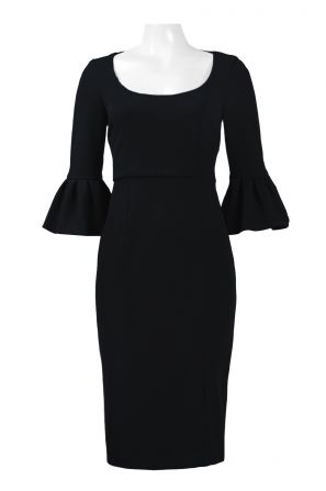 Donna Morgan Square Neck Circular Flounce Solid Zipper Back Stretch Crepe Dress