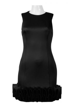Donna Morgan Crew Neck Sleeveless Zipper Back Bodycon Ruffled Hem Solid Scuba Dress
