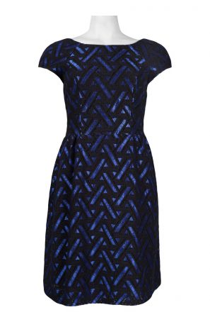 Donna Ricco Short Sleeve Boat Neck Zipper Detail Cotton Lace Overlay Dress