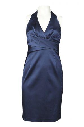 Donna Ricco Halter Neck Criss Cross Waist Satin Sheath Dress (Petite)