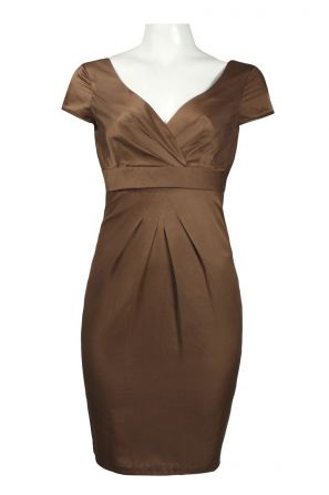 Donna Ricco Cap Sleeve Pleat Detail Knot Back Satin Dress