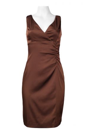 Donna Ricco Sleeveless Shirred Front Stretch Satin Dress