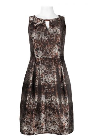 Donna Ricco Keyhole Neckline Pleat Detail Abstract Brocade Dress