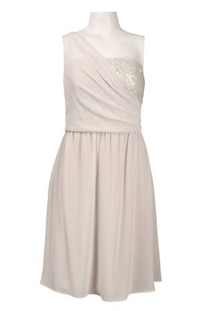 Donna Ricco One Shoulder Sequin Bodice Mesh Dress