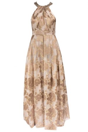 Eliza J Embellished Jacquard Halter Gown
