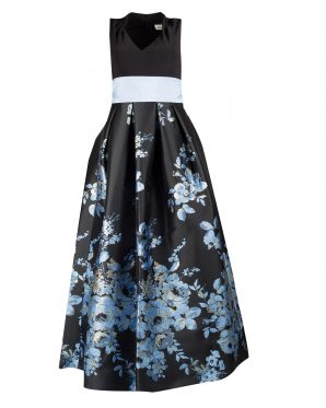 Eliza J V Neck Floral Print Ball  Gown