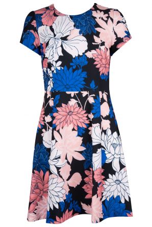 Eliza J Short Sleeve Floral Print Scuba Crepe Dress
