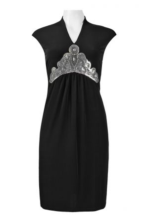 Ellen Tracy Black Jersey Sequined Empire Waist Dress