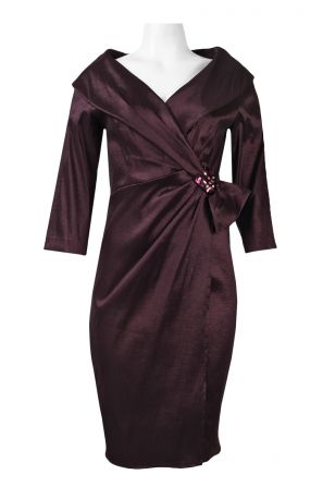 Emma Street Bertha Neckline Brooch Detail Draped Taffeta Dress