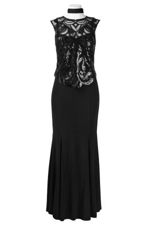 Emma Street Sequined Illusion Mesh Top Cap Sleeve Flutter Hem Jesery Dress