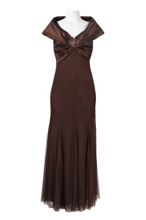 Emma Street Bertha Neckline Brooch Front Flutter Hem Detail Mesh Dress