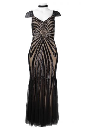 Emma Street V-Neck Cap Sleeve Diamond Pattern Flutter Hem Mesh Dress