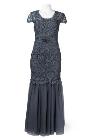 Emma Street Scoop Neck Short Sleeve Flutter Hem Floral Lace & Mesh Dress 
