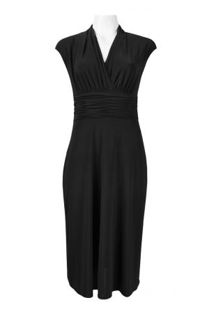 Evan Picone Surplice Ruched Solid Jersey Dress