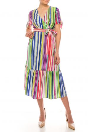 Maggy London Soft White Multi Stripe Midi Dress