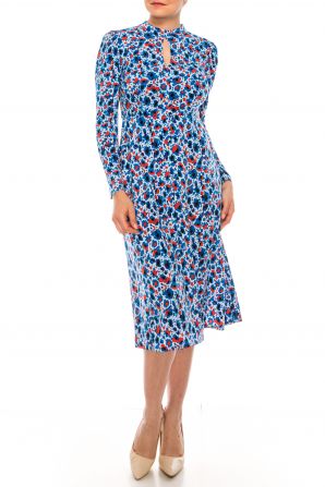 Maggy London Light Blue Red Floral Print Midi Dress