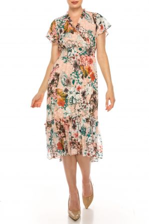 Gabby Skye Cap Sleeve Wrapover V-Neck Dress