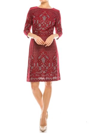 Gabby Skye Red Lace On Heather Print Sheath Dress