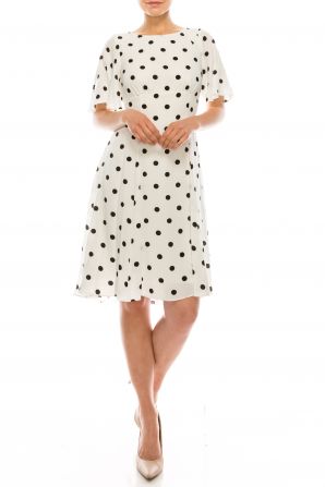 Gabby Skye Ivory Black Polka Dotted Empire Waist Dress