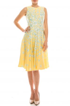 Gabby Skye Yellow Mint Floral Printed Circle Skirt Dress