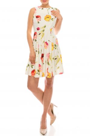 Gabby Skye Ivory Pink Sleevless Floral Print Day Dress