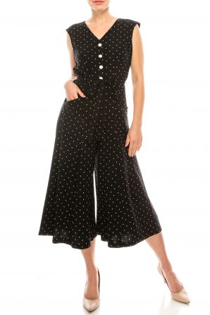 Gabby Skye Black Ivory Polka Dotted Wide Leg Jumpsuit
