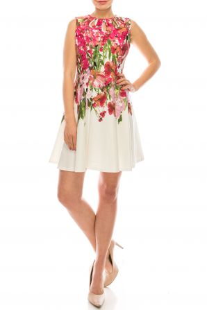 Gabby Skye Ivory Pink Sleevless Floral Print Day Dress