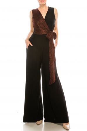 Gabby Skye Jersey & Metallic Rib Wide Leg Jumpsuit