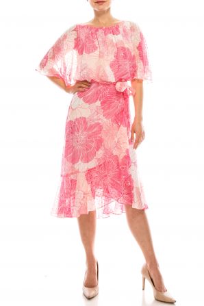 Gabby Skye Blush Pink Floral Printed Swiss Dot Dress