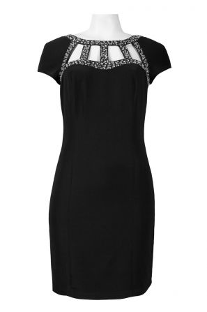 Hailey by Adrianna Papell Short Sleeve Rhinestone Detail Cutout Front Jersey Dress