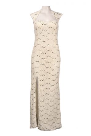 Hailey by Adrianna Papell Queen Anne Neckline Side Slit Cutout Back Lace Dress