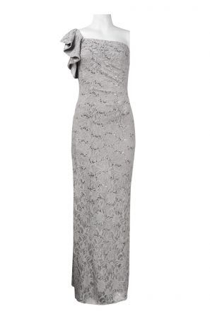 Hailey by Adrianna Papell Ruffled One Shoulder Lace Dress with Sequin Detail