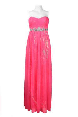 Hailey by Adrianna Papell Sweetheart Neckline Embellished Waist Mesh and Sequin Dress