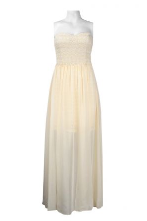 Hailey by Adrianna Papell Strapless Crochet Lace Bodice A-Line Chiffon Overlay Dress