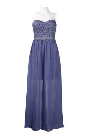 Hailey by Adrianna Papell Strapless Crochet Lace Bodice A-Line Chiffon Overlay Dress