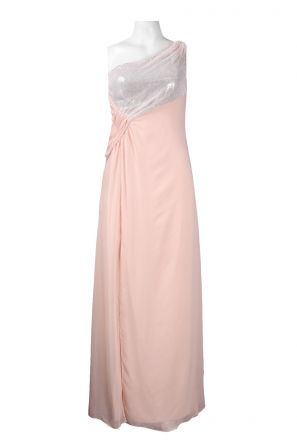 Hailey by Adrianna Papell One Shoulder Sequined Bust Chiffon Ankle Length Dress