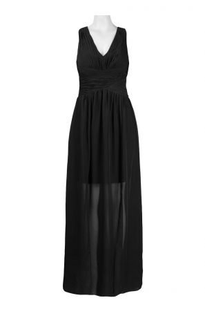 Hailey by Adrianna Papell V-Neckline Ruched Bodice Open Back A-Line Chiffon Dress