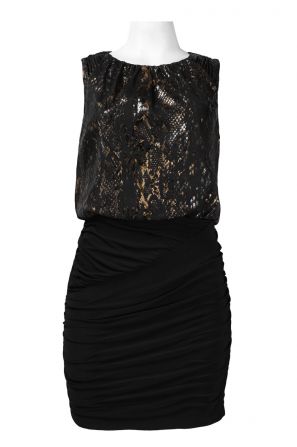 Hailey by Adrianna Papell Metallic Chiffon Bodice Ruched Bottom Jersey Dress
