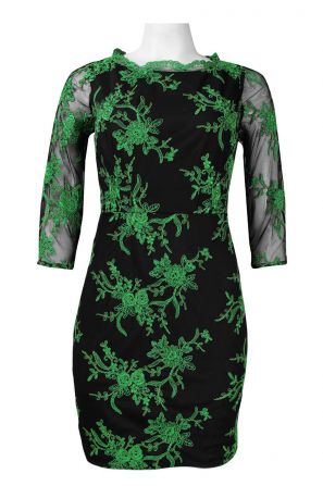 Hailey by Adrianna Papell Open Back Embroidered Mesh Sheath Dress