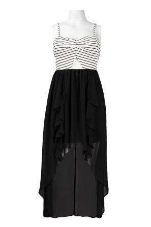Hailey Logan Striped Bodice Cutout Detail High Low Chiffon Dress