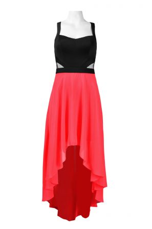 Hailey Logan Scuba Bodice Illusion Cutout Two Tone High Low Chiffon Dress
