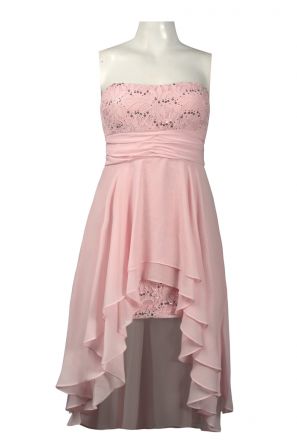 Hailey Logan Strapless Sequin Lace High Low Chiffon Overlay Dress