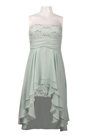 Hailey Logan Strapless Sequin Lace High Low Chiffon Overlay Dress