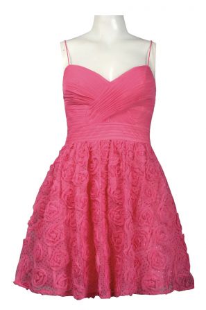 Hailey Logan Sweetheart Neckline Rosette and Sequin Detail Mesh Dress