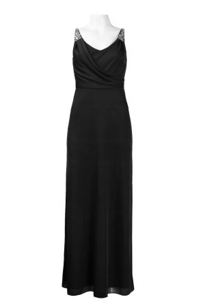 Hailey Logan Rhinestone Strap Draped Bodice A-Line Jersey Mesh Dress