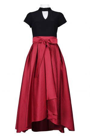 Ignite Evenings Short Sleeve Keyhole Neckline A-Line Satin Dress