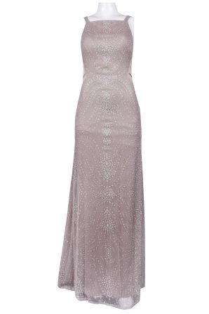 Ignite Evenings Sleeveless Open Back Rhinestone Detail Mesh Long Dress