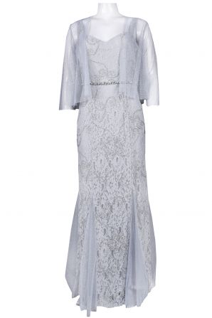 Ignite Evenings Sweetheart Neckline Embellished Waist Cotton Lace Dress with Mesh Jacket