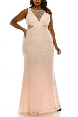 Ignite Evenings Illusion Open Back Sequin Detail Cotton Lace Mermaid Dress